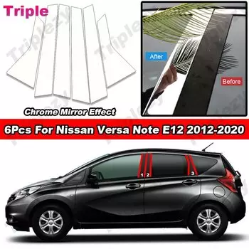 6 шт. Глянцевая хромированная накладка на окно, дверь, колонку B C, столб, Накладка для Nissan Versa Note E12 2012-2020, украшение из поликарбоната