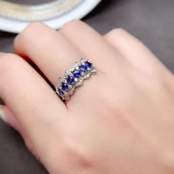 6 шт., кольцо из серебра 100% пробы с натуральным сапфиром