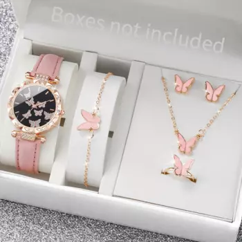 6 шт./комплект, женские кварцевые часы с кожаным ремешком