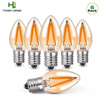 6 шт., LED лампы Grensk C7, теплый белый, янтарное стекло