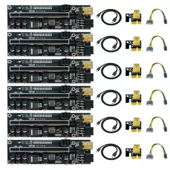 6 шт., Райзер VER011 PCIE для видеокарты, USB 3,0 PCI Express, 1X до 16X, кабель питания SATA к 6pin для майнинга биткоинов