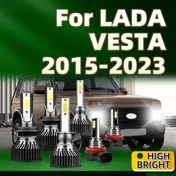 6 шт., Сверхъяркие светодиодные лампы 2016 лм, H1, H7, аксессуары для автомобиля, противотуманные фары для LADA VESTA 2015, 2017, 2018, 2019, 2020, 2021, 2022, 2023,