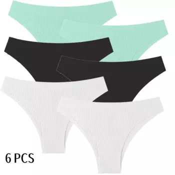 6 шт., женские хлопковые трусы в полоску, 6 шт.
