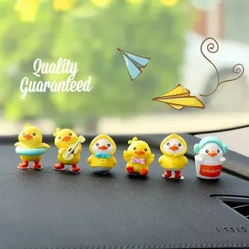 6 шт. Зонт дождевик мультяшная утка Мини-утки миниатюрные фигурки украшения Желтые утята сказочное украшение