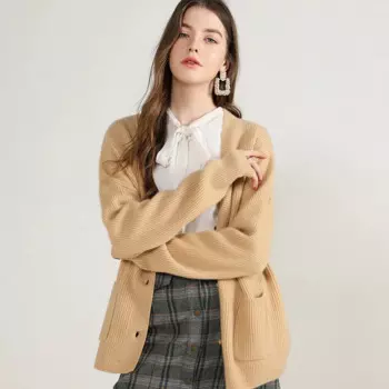 6-слойный высококачественный кашемировый кардиган 100%, женская теплая зимняя верхняя одежда в рубчик, вязаный толстый свитер оверсайз с v-образным вырезом и длинным рукавом