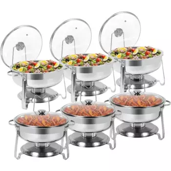6 упаковок, Набор круглых тарелок для охлаждения, 4 QT тарелки из нержавеющей стали с стеклянной крышкой и держателем крышки