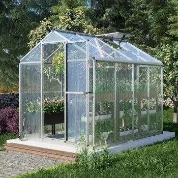 6 'x 8' теплица из поликарбоната с высокопрочной алюминиевой рамой, 1 Вентиляционное окно и Запираемая дверь для улицы, внутреннего дворика