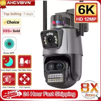6K 12-мегапиксельная камера безопасности 8-кратный PTZ-зум с тремя объективами и двойным экраном Открытый Wi-Fi Защита дома IP-камера PTZ CCTV Видеонаблюдение Icsee