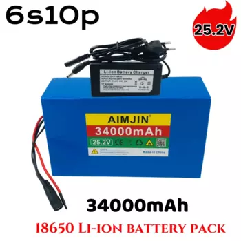 6S10P 25,2 V 34000mAh 18650 литий-ионный перезаряжаемый аккумулятор с BMS для скутеров + зарядное устройство 25,2 V 2A