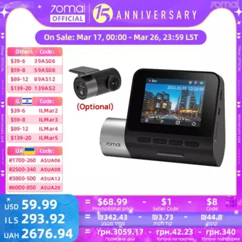 70mai Dash Cam Pro Plus A500S 1944P ADAS GPS-камера 70mai Передняя камера A500S 140FOV Автомобильный видеорегистратор 24H Поддержка парковки Задняя внутренняя камера