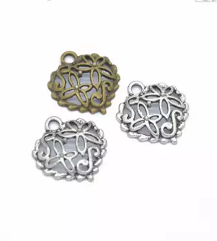 70pcs Charms Hollow Lovely Heart 22*20mm Antique Bronze Silver Color Pendants Making DIY Handmade Tibetan Bronze Jewelry F0625