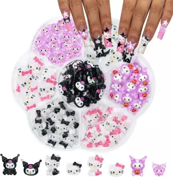 70PCS Kawaii Nail Charms 3D Slime Charms for Nail Art Decorations Flat-back Charms for Cute Cartoon Kitty DIY Nail Accessories