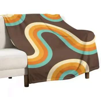 70s Pattern Waves Brown Orange Teal Tones Pattern Throw Blanket Hair blankets ands halloween Baby Blankets