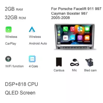 720P CarPlay 8 "2 din серый Android 12.0 Автоплеер 8-ядерный 8 ГБ мультимедийный GPS-авторадио для Porsche 911 997 987 Cayman Boxster