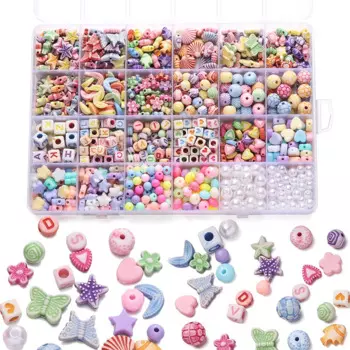 780pcs/Box Mix Acrylic Spacer Beads with Imitation Pearl Beads Girls DIY Bead Set for Friendship Bracelet Jewelry Making Kits