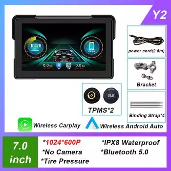 7.0-дюймовый навигационный мотоцикл, водонепроницаемый беспроводной экран Carplay, портативный мотоцикл, беспроводной Android-автомонитор BT