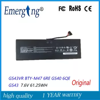 7,6 V 61.25WH Новая батарея для ноутбука MSI GS43VR BTY-M47 6RE GS40 6QE GS43