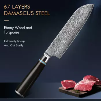 7-дюймовые японские ножи шеф-повара TURWHO премиум-класса Santoku, Профессиональный кухонный нож из дамасской стали VG10 67 слоев, инструменты для приготовления пищи