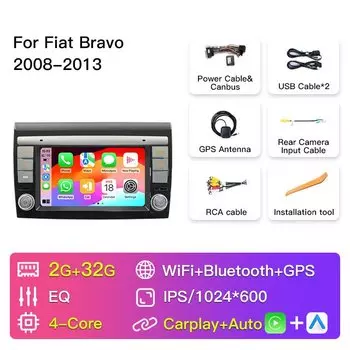 7-дюймовый 2-Din Android автомобильный стерео радио для Fiat Bravo 2008-2013 центральный мультимедийный проигрыватель BT WiFi RDS GPS Беспроводное автомагнитола Carplay с экраном интеллектуальные системы