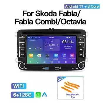 7-дюймовый автомобильный радиоприемник Android 13, мультимедийный GPS для VW Volkswagen/Skoda Fabia/Fabia Combi/Octavia Navi CarPlay DSP SWC BT Stereo Play