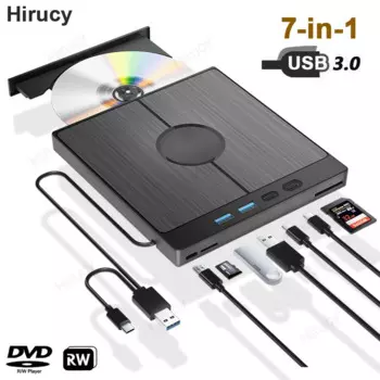 7-в-1 USB 3.0 Type C Внешний CD DVD RW Оптический привод DVD-плеер Устройство записи Многофункциональный привод для Windows Mac ПК Ноутбук