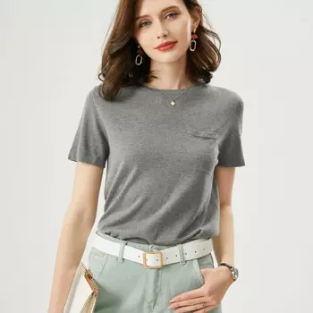 85% шелк тутового шелкопряда, 15% кашемир, женская летняя футболка с круглым вырезом и коротким рукавом, тонкая модная новая стильная футболка с рукавом до локтя