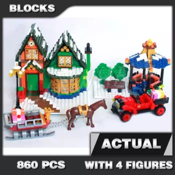 860 шт., Детский конструктор «Зимняя деревня»