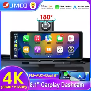 8,1-дюймовый видеорегистратор 4K 2160P Carplay и Android Auto, автомобильный видеорегистратор, видеорегистратор, Stream Dahscam 180 ° Поворотная камера 5G Wi-Fi GPS FM