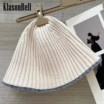 8,25 KlasonBell Женская Классическая шерстяная вязаная шапка с украшением цепочки ручной бисероплетения контрастные цвета ребристая сохраняющая тепло Повседневная шляпа с широкими полями
