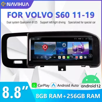 8,8 "Android 12 для Volvo S60 2011 - 2019 RHD LHD мультимедийная навигация GPS Видео Авторадио плеер Автомобильная стерео Автомагнитола Carplay радио