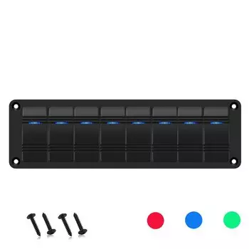 8-бандовый переключатель 12 В/24 В для лодки, синий, зеленый, красный, светодиодная панель, кулисный переключатель ВКЛ-ВЫКЛ для автомобиля, грузовика, автодома, трактора, автодом