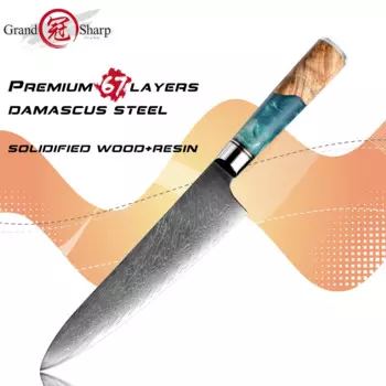 8-дюймовый поварской нож Grandsharp из дамасской стали 67 слоев VG10 японские кухонные ножи шеф-повара премиум-класса инструменты для приготовления пищи деревянная ручка из смолы