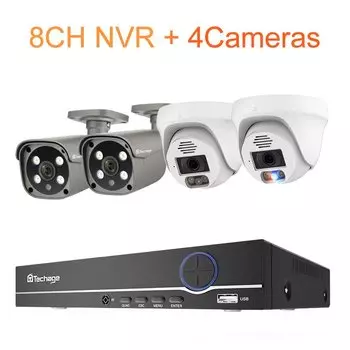 8-канальная 5-мегапиксельная POE-система безопасности, система камер, двусторонняя аудиозапись, обнаружение человека, видеонаблю