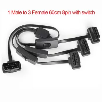 8-контактный 16-контактный разветвитель OBD 3 в 1, удлинительный провод между мужчинами и тройным гнездом с переключателем для нескольких кабелей OBD2