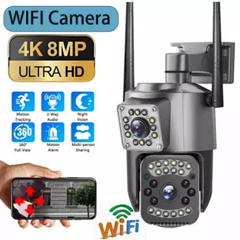 8-мегапиксельная 4K HD Wi-Fi камера наблюдения с двумя объективами, уличная водонепроницаемая камера видеонаблюдения, двустороннее аудио