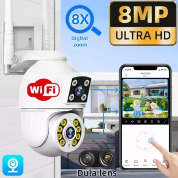 8-мегапиксельная PTZ-панорамная Wi-Fi IP-камера с двумя объективами, 8-кратный зум, монитор домашней безопасности, водонепроницаемая, HD, цветное, ночное видение, умное наблюдение, видеонаблюдение
