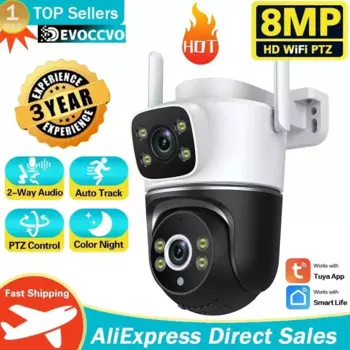 8-мегапиксельная PTZ Wi-Fi наружная IP-камера с двумя объективами и двойным экраном, AI-отслеживание, защита, камера видеонаблюдения Tuya Smart Life