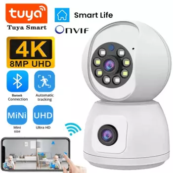 8-мегапиксельная Wi-Fi камера с двумя объективами Tuya Smart PTZ 4K HD с двойным экраном Ai, автоматическое отслеживание, домашние беспроводные камеры видеонаблюдения
