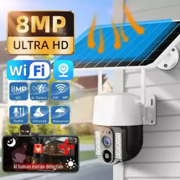 8 Мп Солнечная камера 4G SIM-карта уличная 4K двойной экран Wi-Fi PTZ автослежение Водонепроницаемая Двухканальная аудио смарт-камера ночного видения