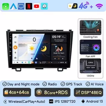 8-ядерный Android 13 Carplay автомобильное радио для Honda CR-V 3 RE CRV 2007-2011 мультимедийный видеоплеер 2 Din навигация GPS DVD головное устройство