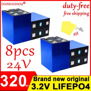 8 шт., литий-железо-фосфатные батарейки, 8000 в, 3,2 а/ч