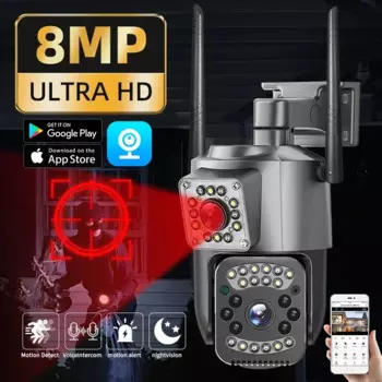 8MP 4K Dual Lens 4G IP-камера Wi-Fi Камеры наблюдения Беспроводная уличная умная домашняя камера ночного видения V380 Цифровой зум CCTV Camara