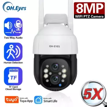 8MP Tuya Smart Dual Lens Wi-Fi IP-камера с автоматическим отслеживанием Беспроводная камера безопасности Открытая уличная PTZ камера видеонаблюдения 5-кратный зум