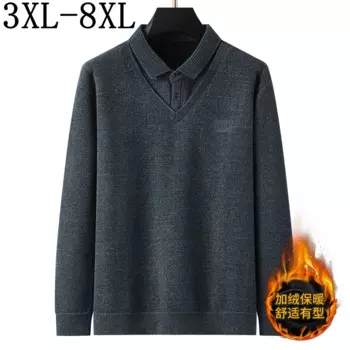 8XL 7XL 6XL 2024 Новая высококачественная искусственная рубашка-поло из двух предметов плюс бархатная мужская рубашка с длинным рукавом и лацканами Удобная мужская сорочка