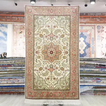 91x152 см Тебриз шелковый ковер бежевый изысканный ручной работы турецкий Шелковый коврик (LH1036B)