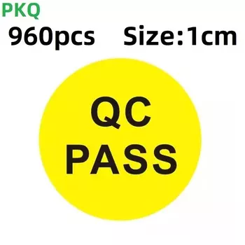 960pcs 1cm QC PASS Paper Label Qualtity Controla Sticker Yellow Factory Product Check Mark Manufacture Processing Inspection Tag