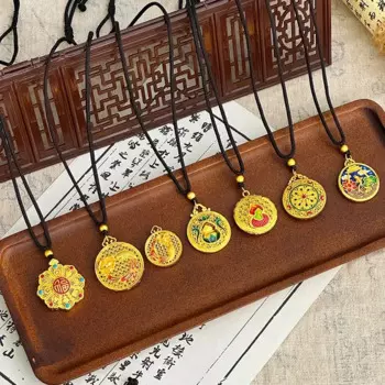 9999 реальное золото 24K эмаль цвет шелк восемь сокровищ компас древнее золото подлинный Лотос Будда Статуэтка-подвеска