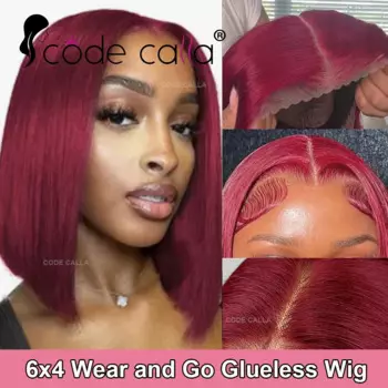 99J Бордовый Боб Парик Wear And Go Бесклеевые парики 6X4 Парики с кружевной застежкой для чернокожих женщин Бразильские человеческие волосы Мелированный цвет 180%