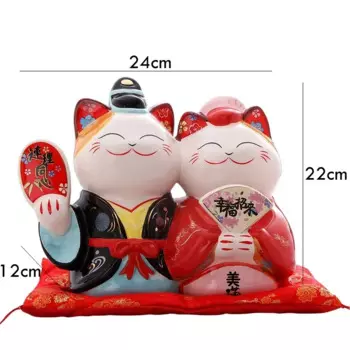9,4-дюймовый керамический орнамент Maneki Neko для пар, счастливый кот, домашний декоративный свадебный подарок, копилка фэн-шуй, фигурка копилки