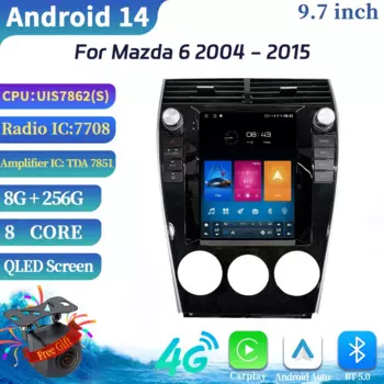 9,7 "Android 14 для Mazda 6 2004-2015 автомобильное радио мультимедиа беспроводной Carplay Android мультимедийная навигация 4G GPS стерео экран 4